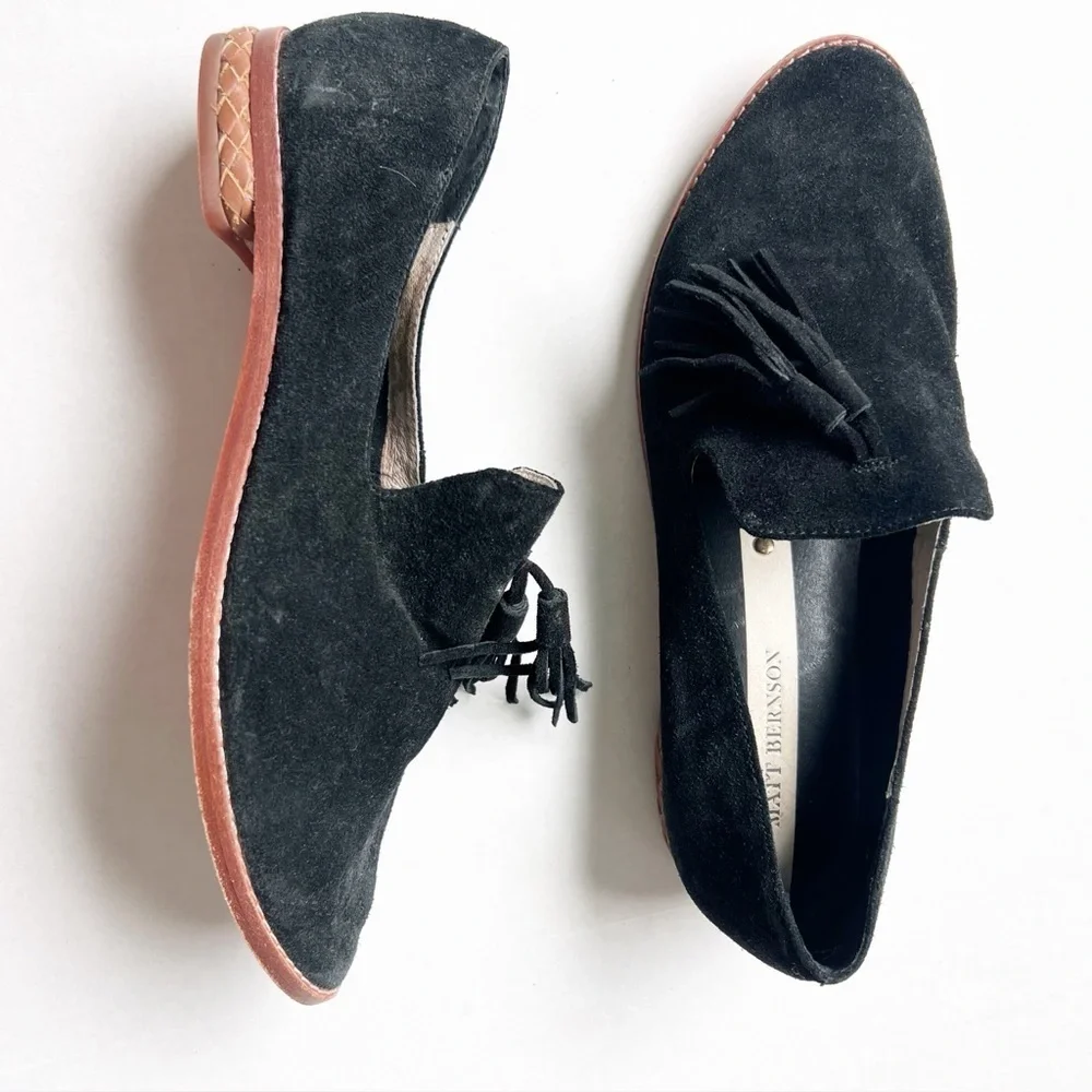 Matt Bernson Suede Leather Loafers Flats Slip On Shoes Tassels Black